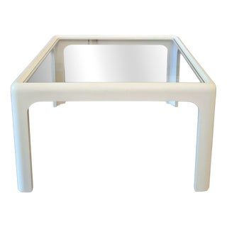 Mid-Century Coffee Table in White Lacquered Wood with Glass Top, 1960s For Sale