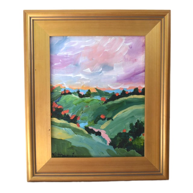 2020s Impressionist Colorful Floral Landscape Painting Including the Antiqued Gold Wood Frame For Sale - Image 5 of 5