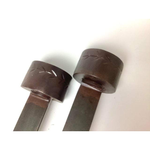 Metal Late 20th Century Fabulous Pair of Jan Barboglio 29” Tall Iron and Amber Glass Hurricanes For Sale - Image 7 of 12