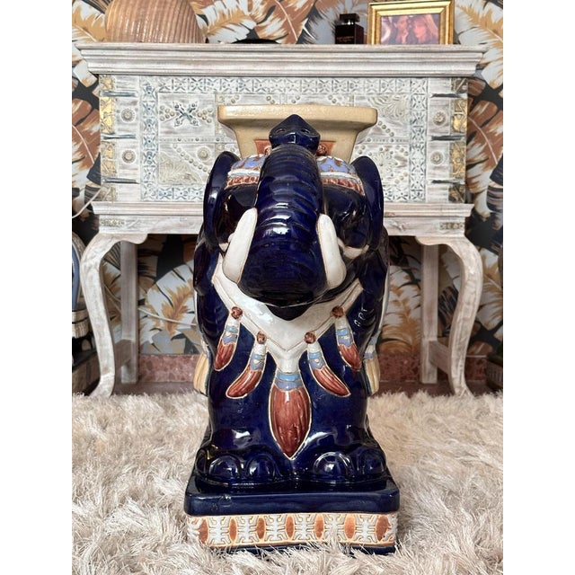 Glazed Terracotta Elephant Stool or Planter, 1960s For Sale - Image 14 of 17