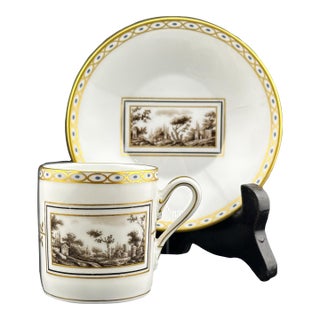 1970s Richard Ginori Fiesole Demitasse Cup and Saucer Set – Italian Porcelain Landscape Scene For Sale