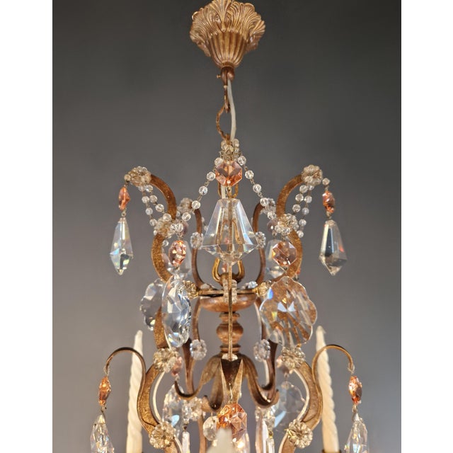 1940s Italian Baroque Revival Crystal Chandelier Rose Pink Crystals Original Candle For Sale - Image 12 of 13