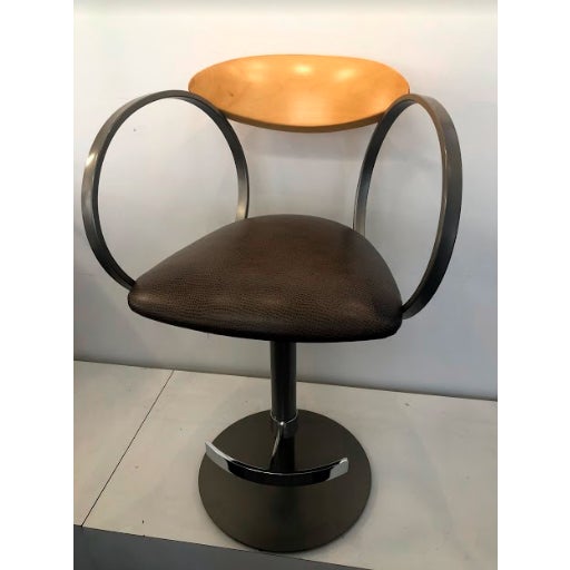 Contemporary Faux Animal Print And Wood Swivel Stool Chairish