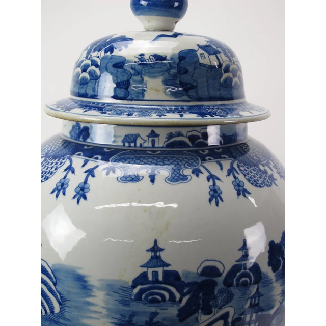 2020s Large Chinese Blue and White Porcelain Ginger Jar With Hand Painted Scenery For Sale - Image 5 of 11