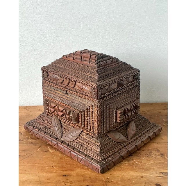 Vintage Boho Monumental Tramp Art Box For Sale - Image 11 of 12