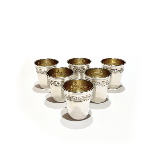 Early 20th Century French Sterling Silver and Vermeil Liqueur Cups- Set of 6 For Sale - Image 11 of 11