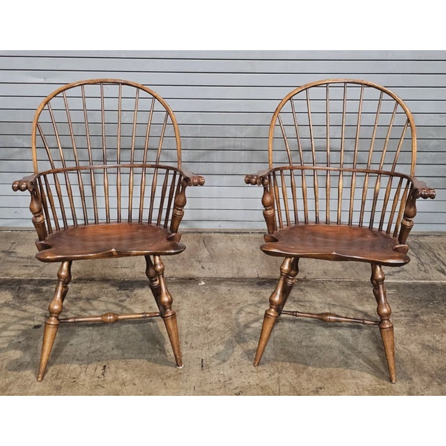 Store Item: Pair of D.R. Dimes Sack Back Windsor Arm Chairs Bench Made Carved Knuckles ("Wallace Nutting Chair")...
