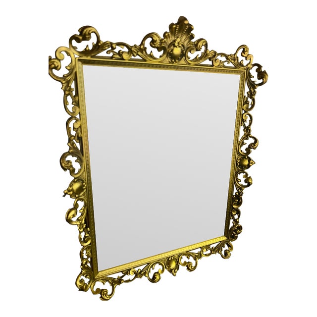 Vintage Hollywood Regency Gilt Metal Rococo Vanity Mirror For Sale