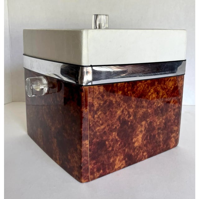 Mid 20th Century Vintage Lucite and Faux Burl Vinyl Ice Bucket For Sale - Image 5 of 9