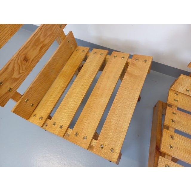 Set of Vintage Brutalist Wooden Slatted Armchairs, 1960s For Sale - Image 14 of 18