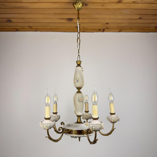 Vintage Art Nouveau Capodimonte Chandelier, 1930s For Sale - Image 11 of 18