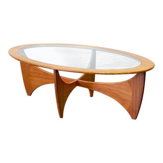 1960s G-Plan "Fresco" Aka "Astro" Oval Teak Coffee Table With Glass Top Designed by Victor B. Wilkins For Sale
