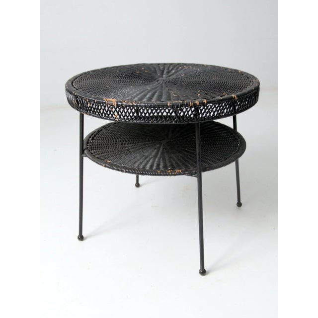 Mid-Century Black Wicker Side Table For Sale - Image 9 of 10