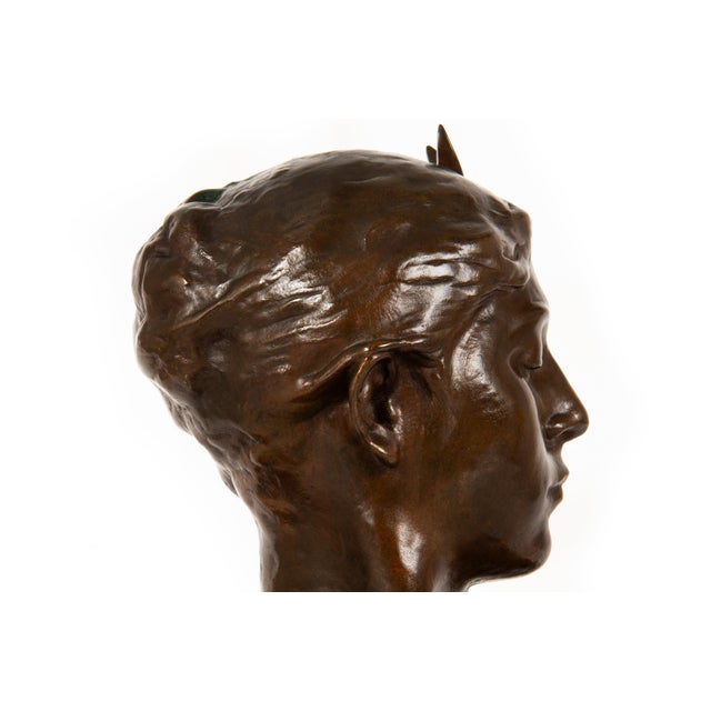 French Antique Bronze Sculpture Bust of Diana by Falguiere Ca. 1880 For Sale - Image 11 of 17