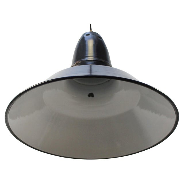 Industrial Vintage Industrial French Black Dark Blue Enamel Pendant Lamp For Sale - Image 3 of 5