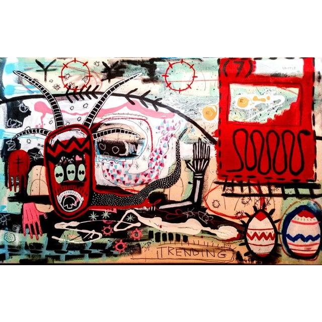 Contemporary Spittle, Marcus Dean Kitchen Mixed Media With Acrylic, Oil Pastel, Ink and Spraypaint on Canvas, Signed For Sale - Image 3 of 3