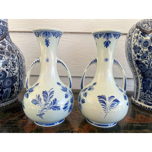 Pair Petite Vintage Delft Vases Blue & White Windmilll Hand Painted Bud Vases For Sale - Image 18 of 18