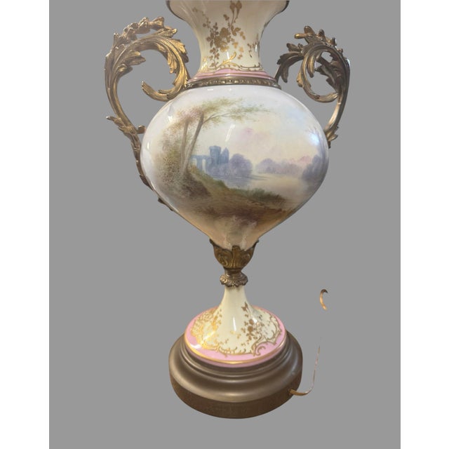 French Antique French Sevres Style Porcelain Table Lamp Hand Painted Signed Marius For Sale - Image 3 of 11