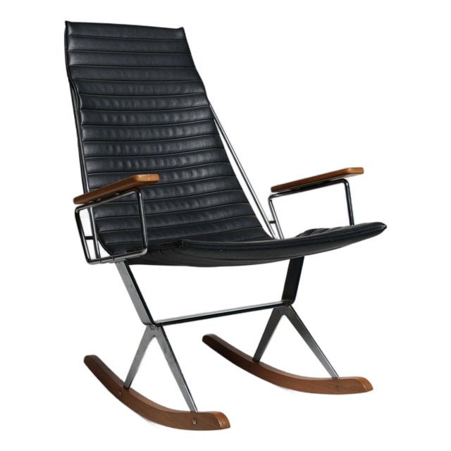Gerald McCabe for Brown Saltman Steel and Walnut Mid-Century Rocking Chair, Attributed For Sale