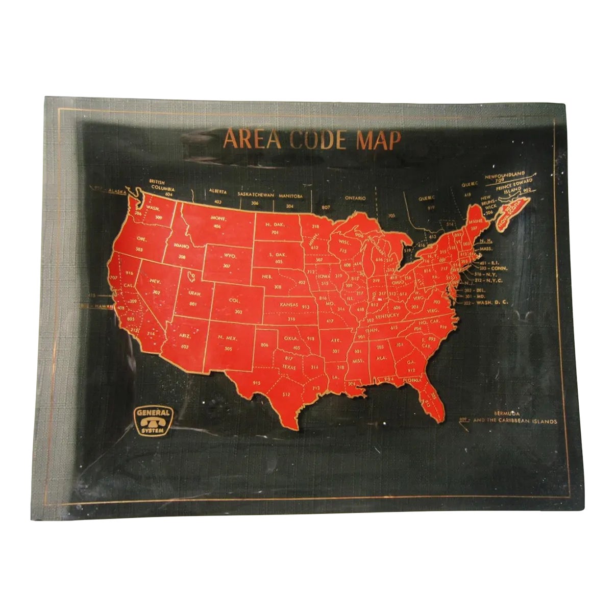 Mid Century Glass Advertising Tray, Area Codes | Chairish