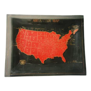 Mid Century Glass Advertising Tray, Area Codes