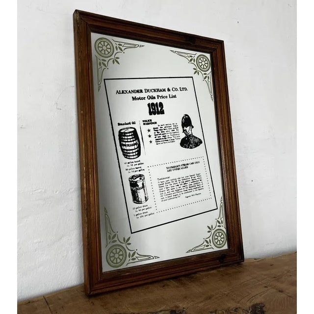 Vintage Pub Advertising Mirror, Sign, picture, Alexander Duckham and Co Ltd, Motor Oils Price List 1912. Duckham oils is...