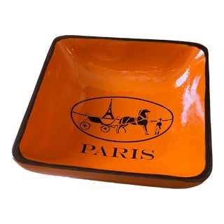 Hermes Paris Inspired Walnut Wood Change Bowl For Sale