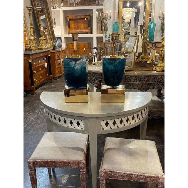 Great pair of modern Murano glass and brass block lamps. Circa 2000. These are A favorite of top designers. Note: sold as...