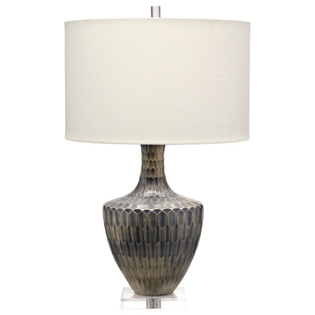 Boa Table Lamp, Indigo Etched Glass For Sale