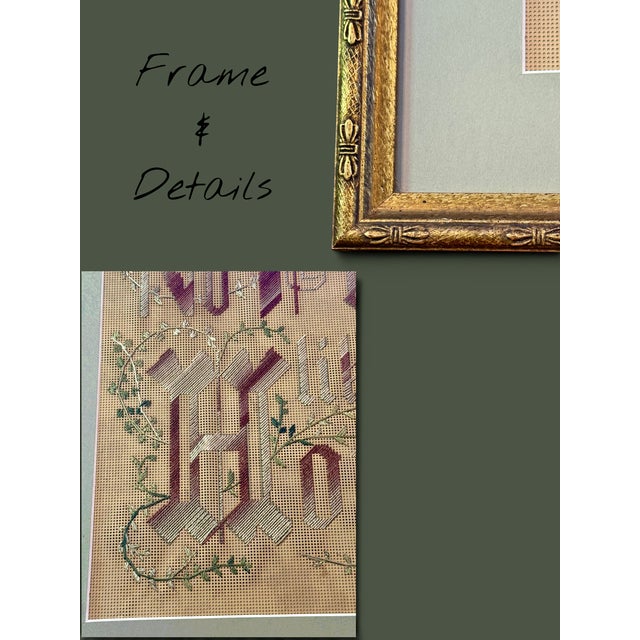 Textile Victorian Punch Paper Motto Needlework-No Place Like Home-Framed-Folk Art-1800s For Sale - Image 7 of 11