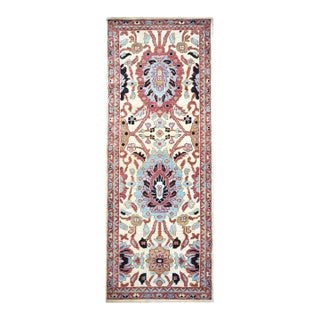Afghan Sultanabad Wool 3x7 Ivory, Blue & Rust Handmade Runner Rug #1143663 For Sale