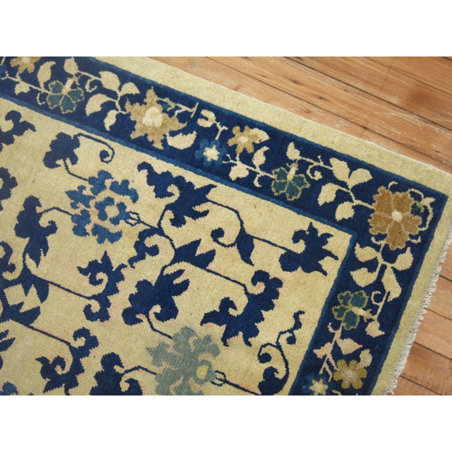 Ivory Blue Chinese 20th Century Throw Rug - 3' x 5'10" For Sale - Image 4 of 6