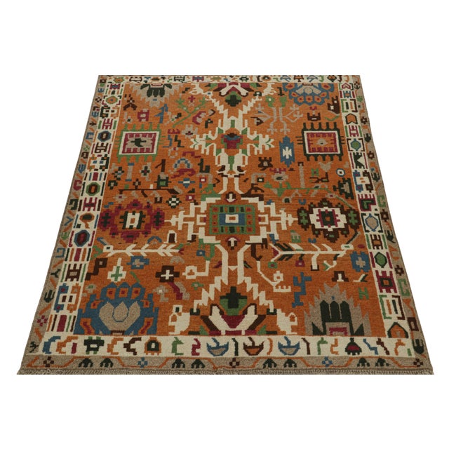 Tribal 2010s Rug & Kilim’s Oushak Style Rug in Orange With Colorful Geometric Patterns For Sale - Image 3 of 7