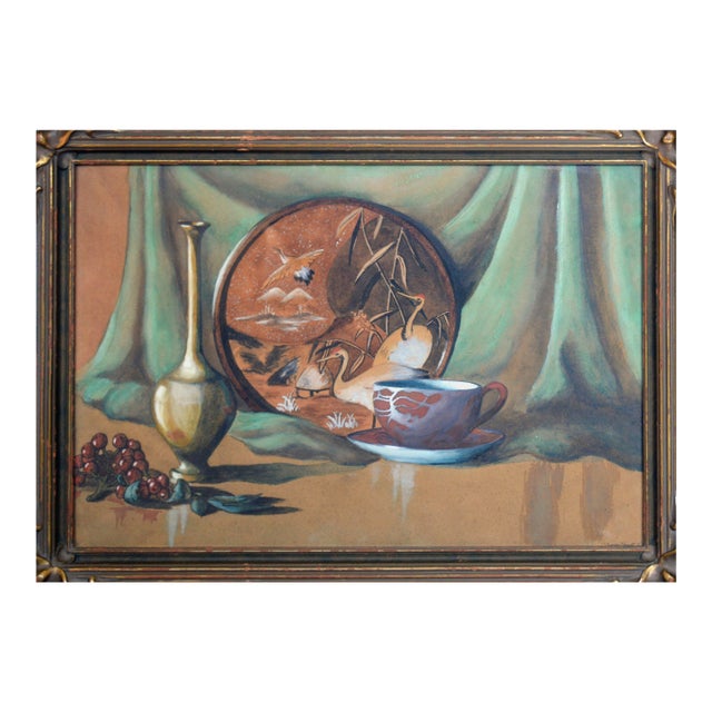 Three Cranes, Mid-Century Watercolor Still Life by Laurelda Cecille Schmidt For Sale