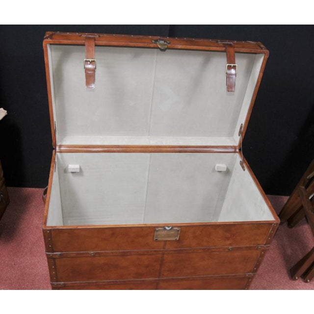 Large English Leather Campaign Luggage Trunk For Sale - Image 3 of 13