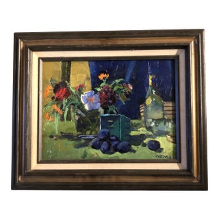 Original Contemporary Impressionist Still Life Painting Frame Signed For Sale