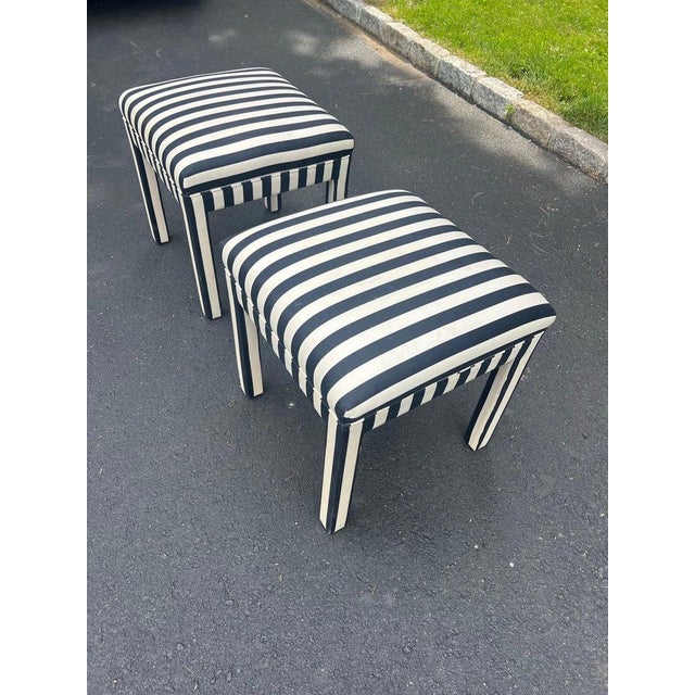 Pair of Striped Square Ottomans in the Style of Billy Baldwin For Sale In New York - Image 6 of 12