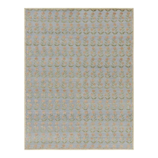 Rug & Kilim’s Block Print Rug Design with Brown and Green Floral Patterns - 12x15 For Sale