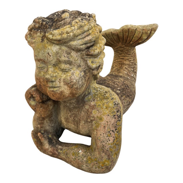 Vintage Terracotta Mermaid Statue | Hand-Sculpted Figurative Art With Natural Patina For Sale