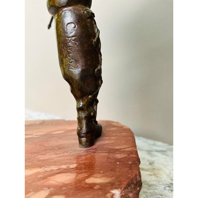 Late 19th Century Carl Kauba “The Trooper” Austrian Bronze Sculpture on Rouge Marble Base – Signed For Sale - Image 4 of 7