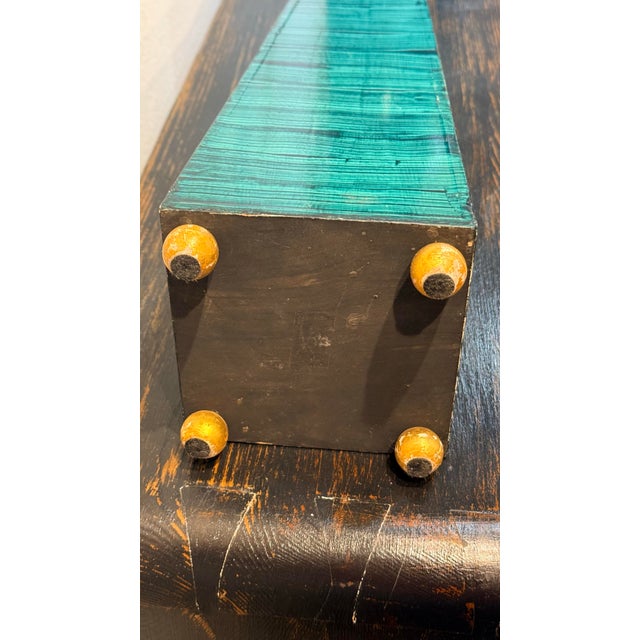 Green 1960s Monumental Pair Faux Malachite Obelisks on Gold Ball Feet For Sale - Image 8 of 10