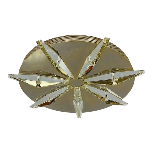 Brass & Crystal Ceiling/Wall Light Made in Italy For Sale