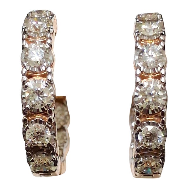 10k Rose Gold 2-1/2 CTTW Natural Diamond Illusion Hoop Earrings, 20 Mm, Pair For Sale