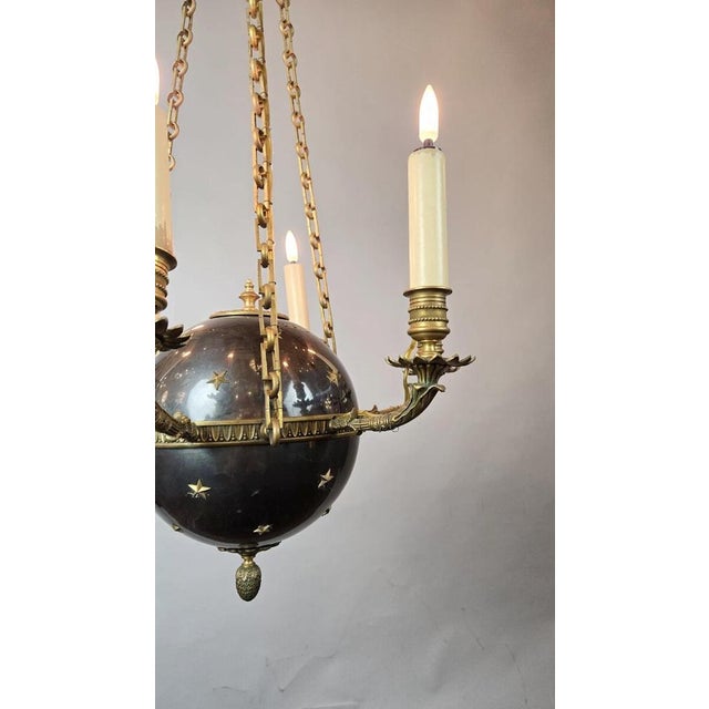 15th Century & Earlier Empire Chandeliers in Sheet Metal, Bronze and Brass, 19th Century, Set of 2 For Sale - Image 5 of 7
