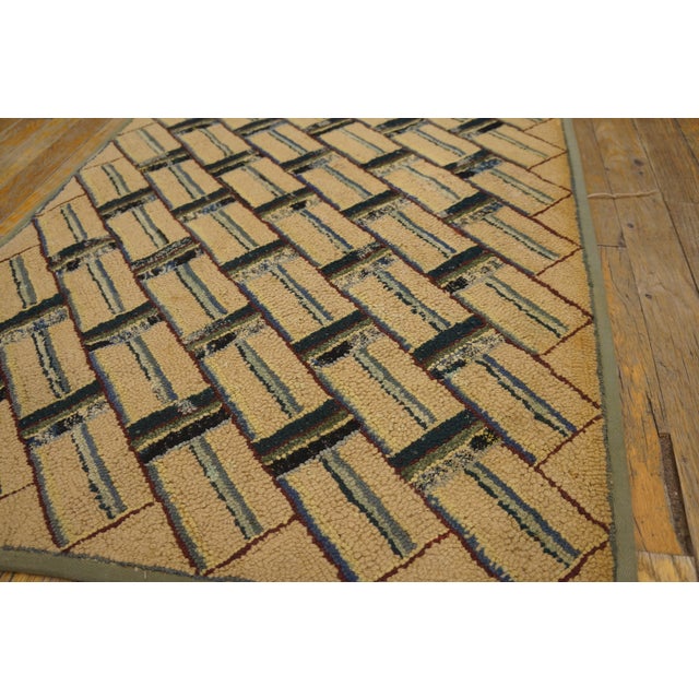 Taupe 1930s Taupe Geometric Antique American Hooked Rug 2'3" X 6' Handknotted Wool Carpet For Sale - Image 8 of 14