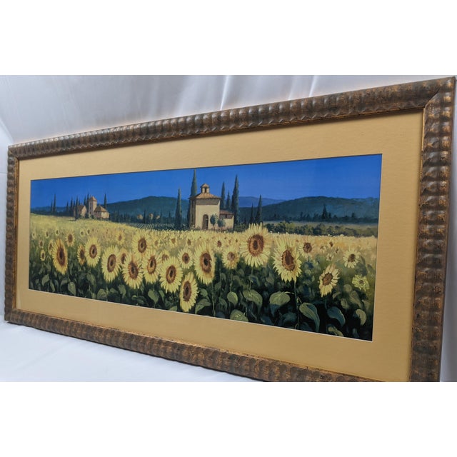 Late 20th Century Large Tuscan Sunflower Panorama Framed & Matted Landscape Print Rustic Italian Countryside For Sale - Image 13 of 17