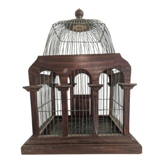 1960s Italian Vintage Bird Cage Made of Wood and Metal For Sale