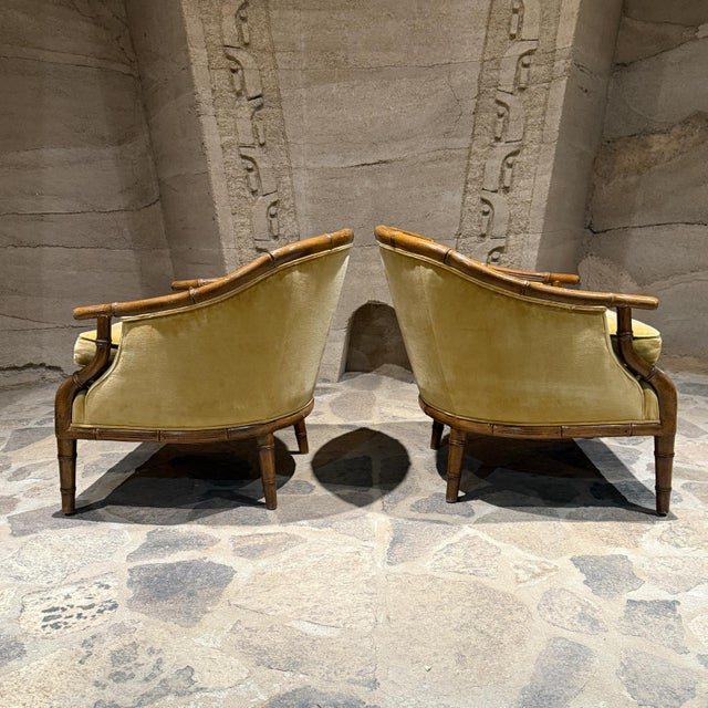 AMBIANIC presents 1960s Faux Bamboo Lounge Chairs Century Chair Company Hickory NC Retains original label from the maker....