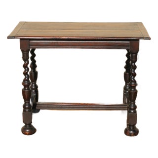 Antique English Solid Oak Barley Twist Side Table | Jacobean Revival Accent Table, Circa 1920s For Sale