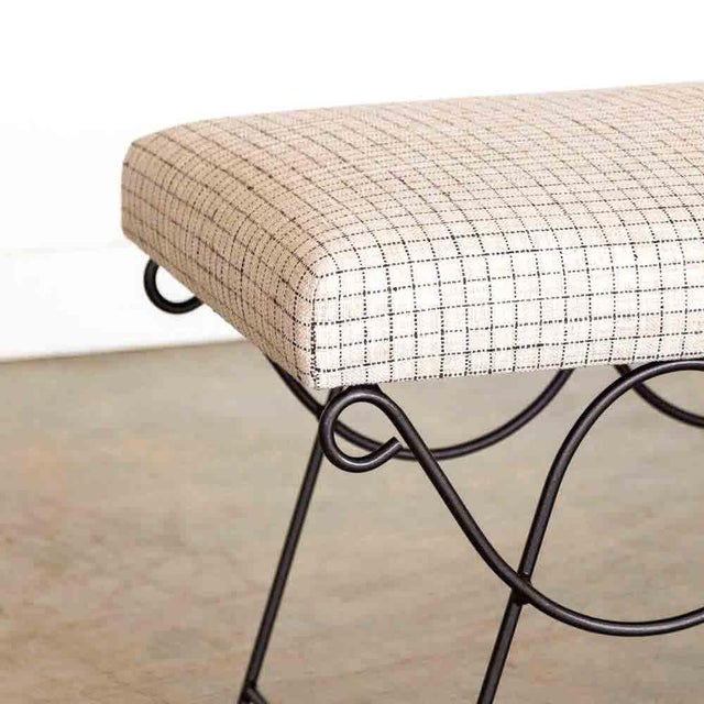 Panoplie Iron Double Loop Bench, Linen Check For Sale In Los Angeles - Image 6 of 7